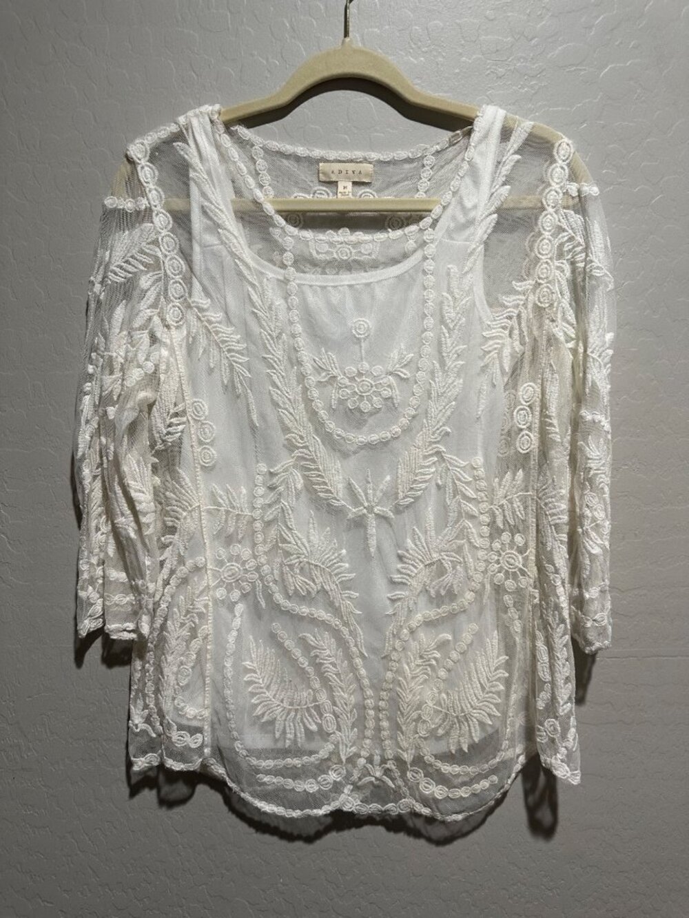 Adiva lace blouse sheer floral embroidered overlay . Size M NWOT